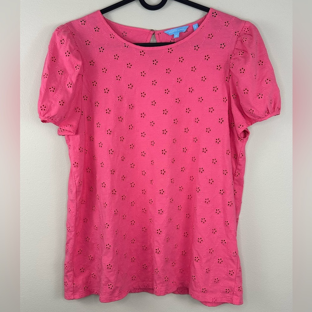 Draper James Coral Pink Eyelet Floral Womens Top Size Medium NWOT